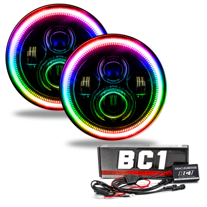 Oracle Lighting ColorShift 7 in OD LED Headlight - Multi-Color - BC1 Controller - Clear (Pair)