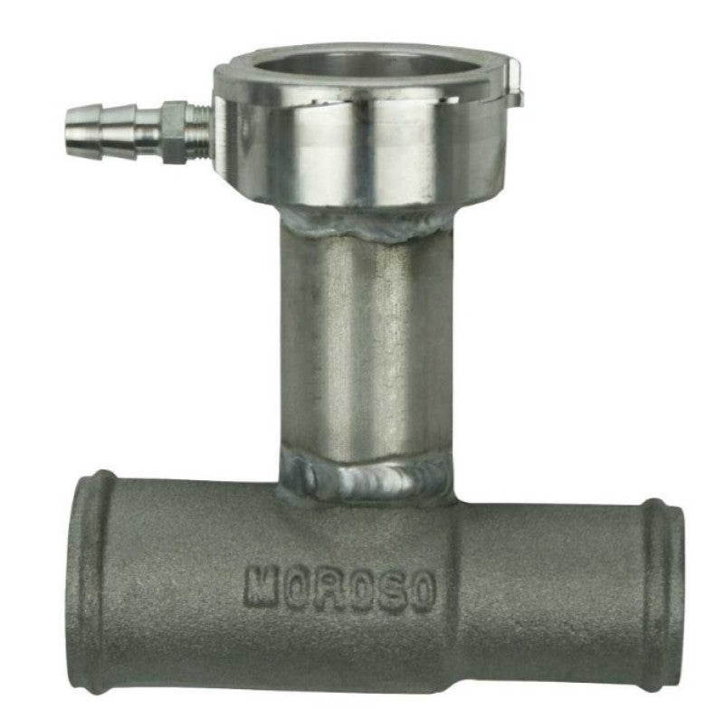 Moroso Extended Filler Neck - Hose Mount - 1-1/2 in Hose to 1-1/4 in Hose - 1/8 in NPT Hose Barb