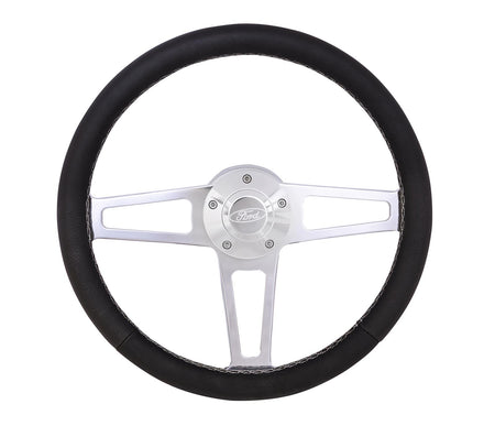 Grant T Series Steering Wheel - 13 in Diameter - Flat - Black Leather Grip - Polished - Ford 1964-77