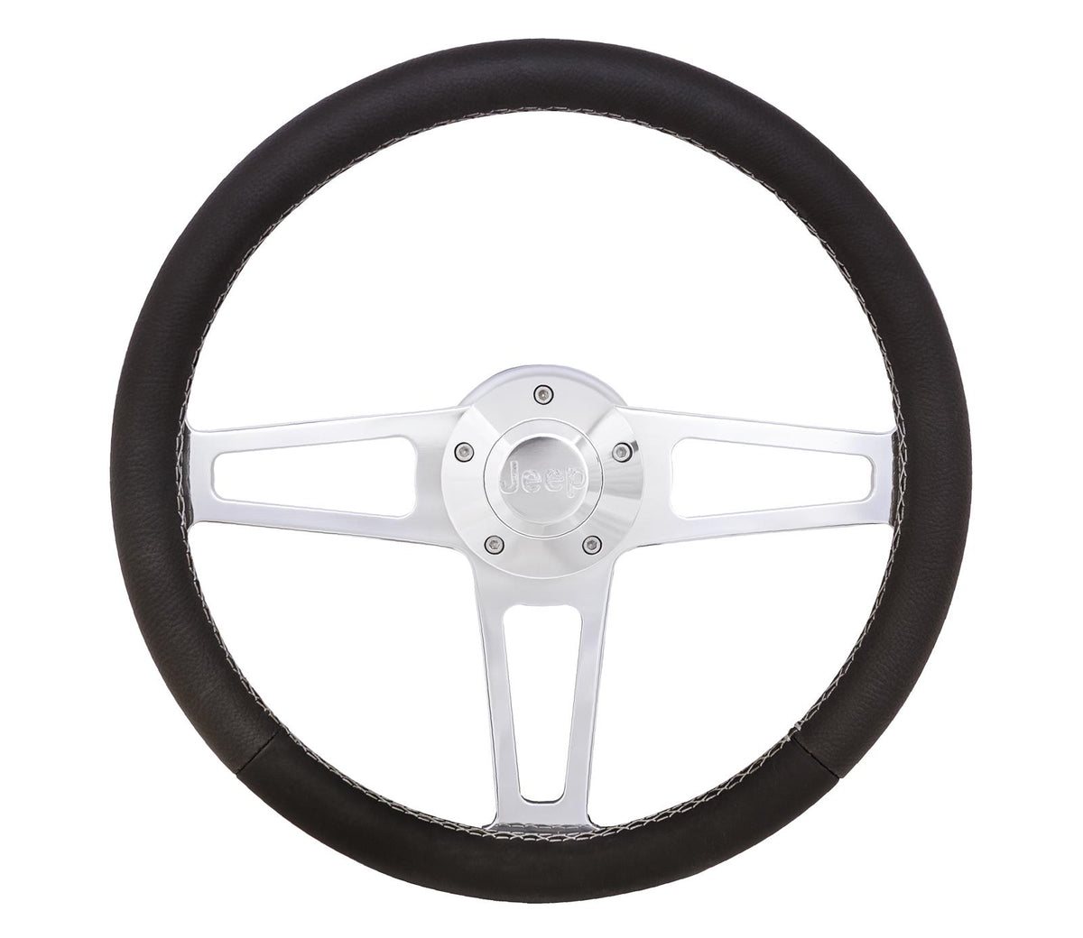 Grant T Series Steering Wheel - 13 in Diameter - Flat - Black Leather Grip - Polished - Jeep 1974-95