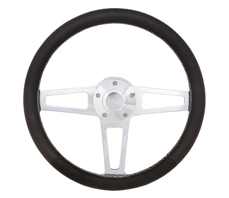 Grant T Series Steering Wheel - 13 in Diameter - Flat - Black Leather Grip - Polished - Jeep 1974-95