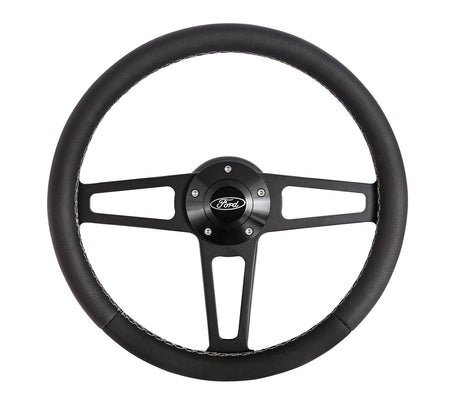 Grant T Series Steering Wheel - 13 in Diameter - Flat - Black Leather Grip - Black - Ford 1969-91