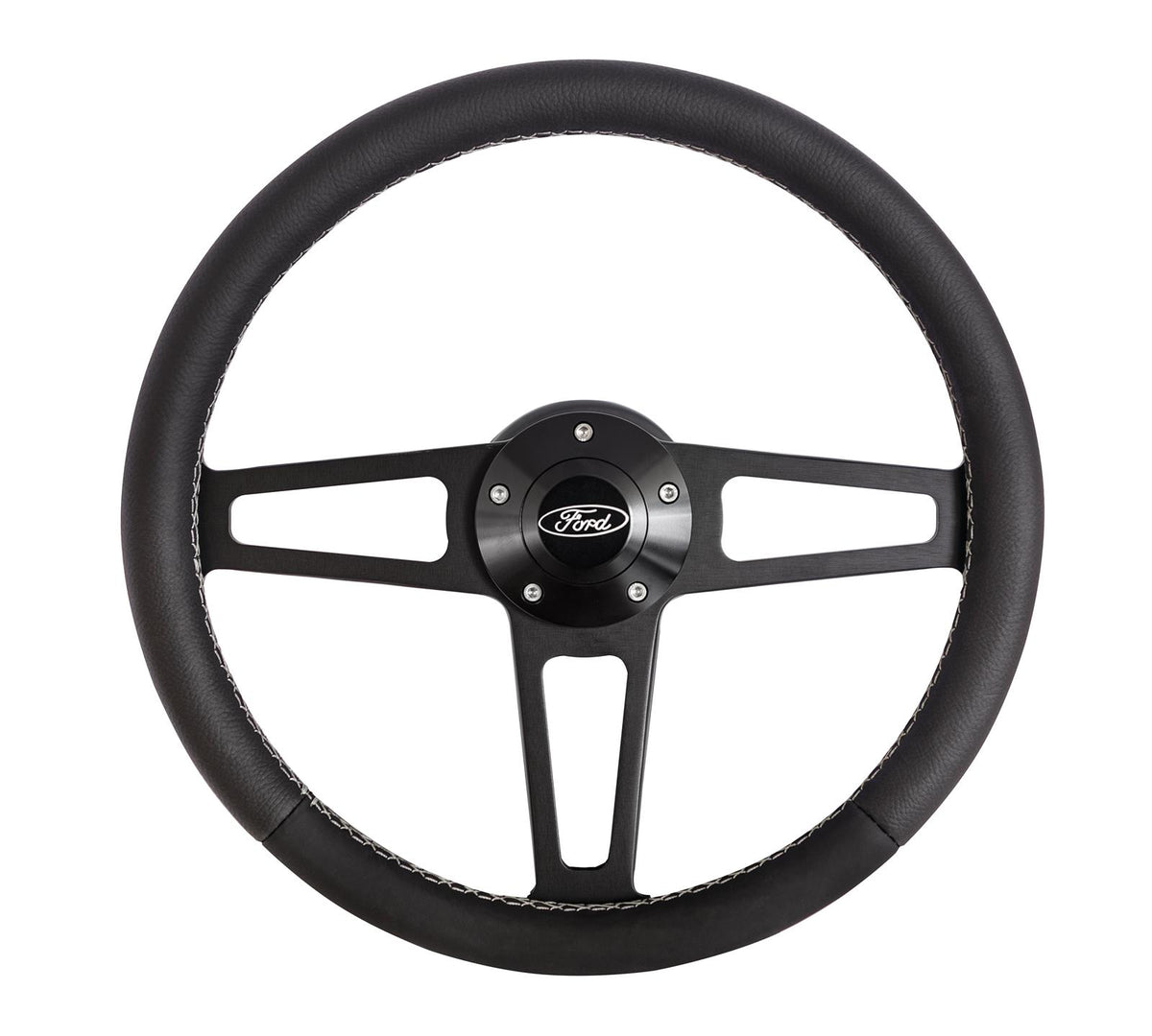 Grant T Series Steering Wheel - 13 in Diameter - Flat - Black Leather Grip - Black - Ford 1964-77
