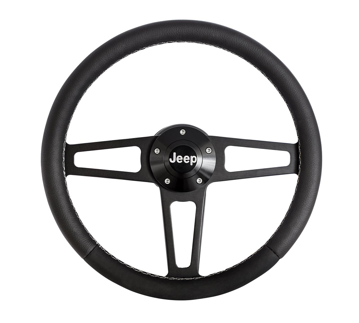 Grant T Series Steering Wheel - 13 in Diameter - Flat - Black Leather Grip - Black - Jeep 1974-95