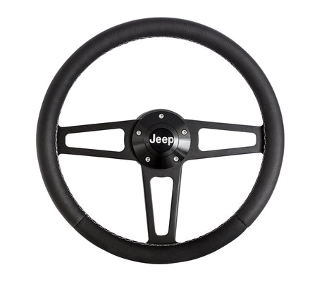 Grant T Series Steering Wheel - 13 in Diameter - Flat - Black Leather Grip - Black - Jeep 1974-95