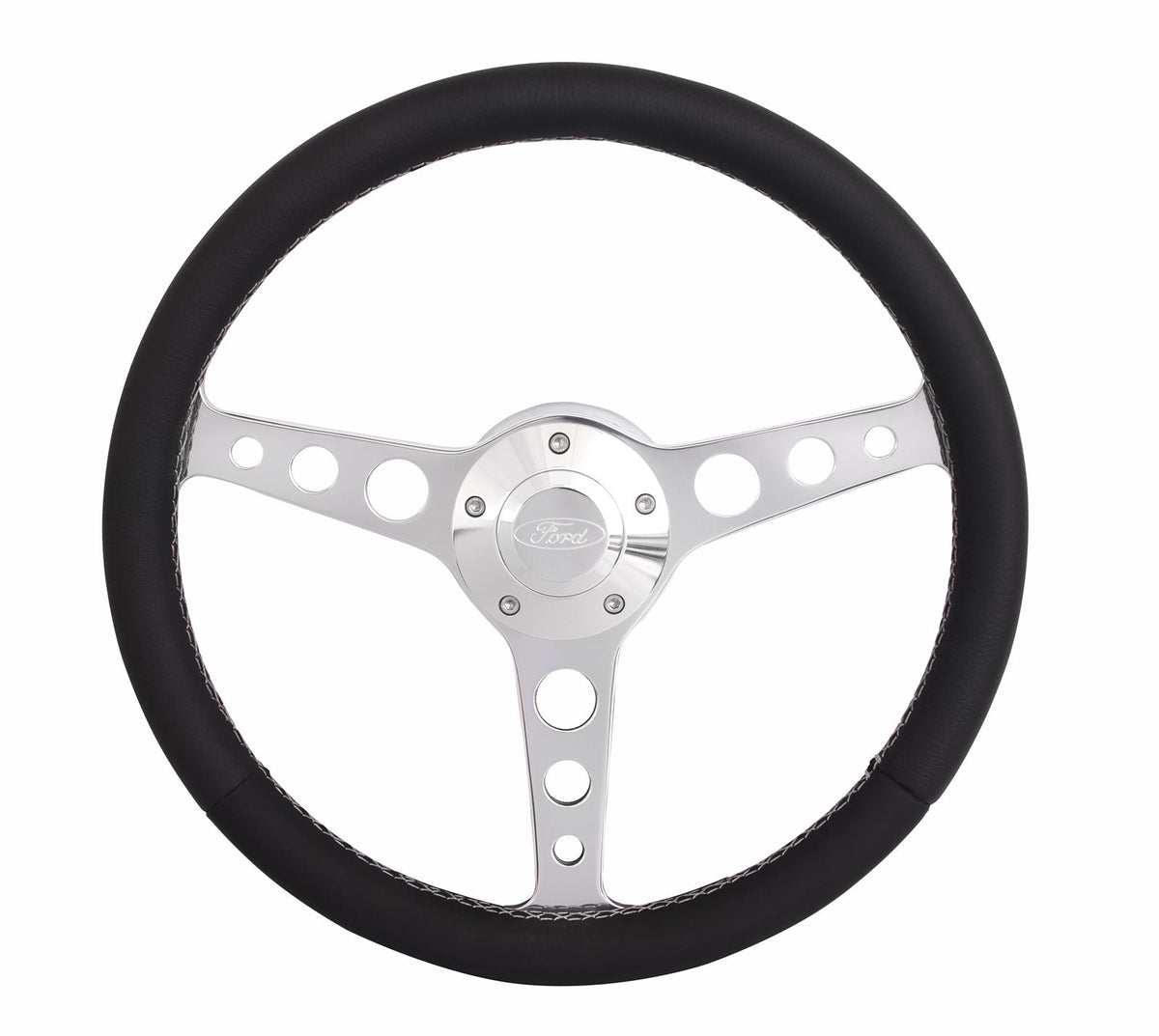 Grant Classic Series Steering Wheel - 13.75 in Diameter - Flat - Black Leather Grip - Polished 1922