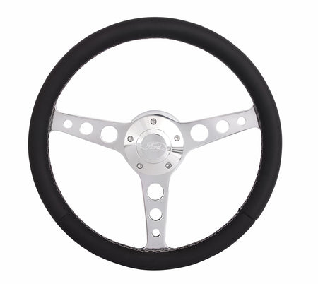 Grant Classic Series Steering Wheel - 13.75 in Diameter - Flat - Black Leather Grip - Polished 1923