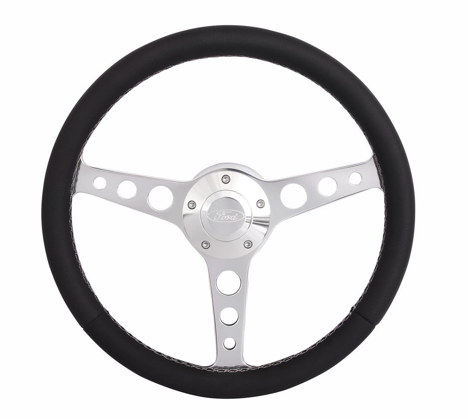 Grant Classic Series Steering Wheel - 13.75 in Diameter - Flat - Black Leather Grip - Polished 1923