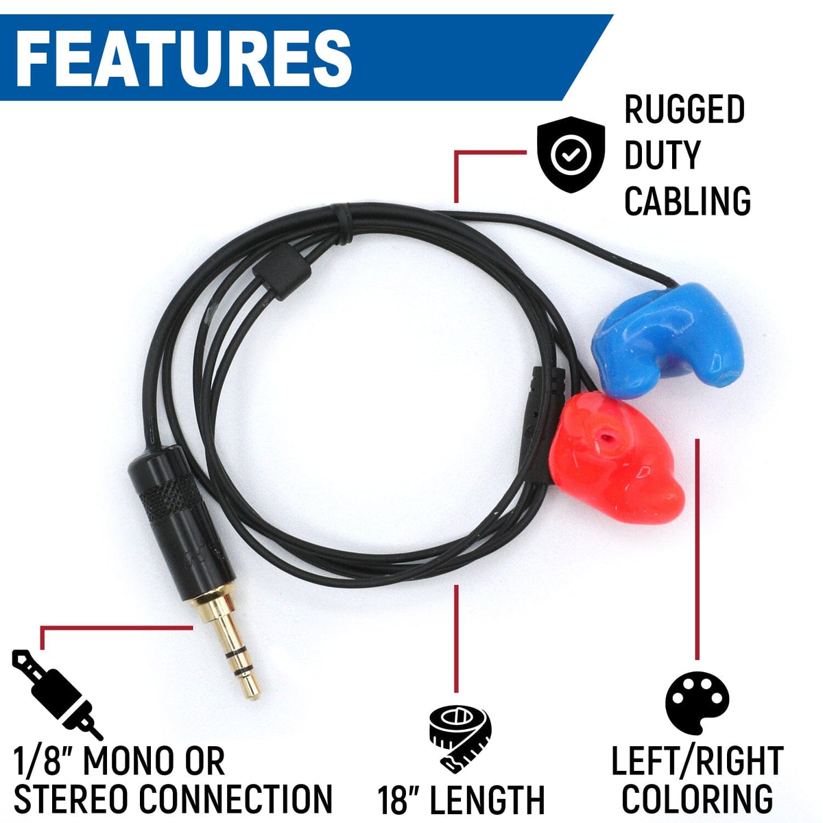 Rugged Radios Challenger Semi-Custom Molded Ear Bud Speakers /w 1/8  Plug - Stereo CHALLENGER-SEMI-STEREO