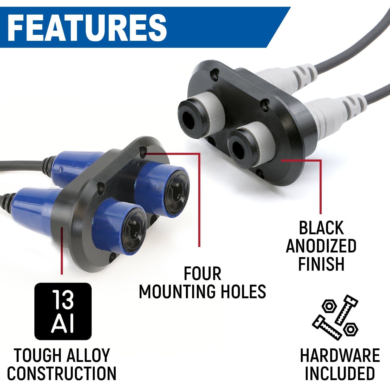 Rugged Radios Dual Headset / Helmet Jack Flush Mount - Offroad JM-D-F