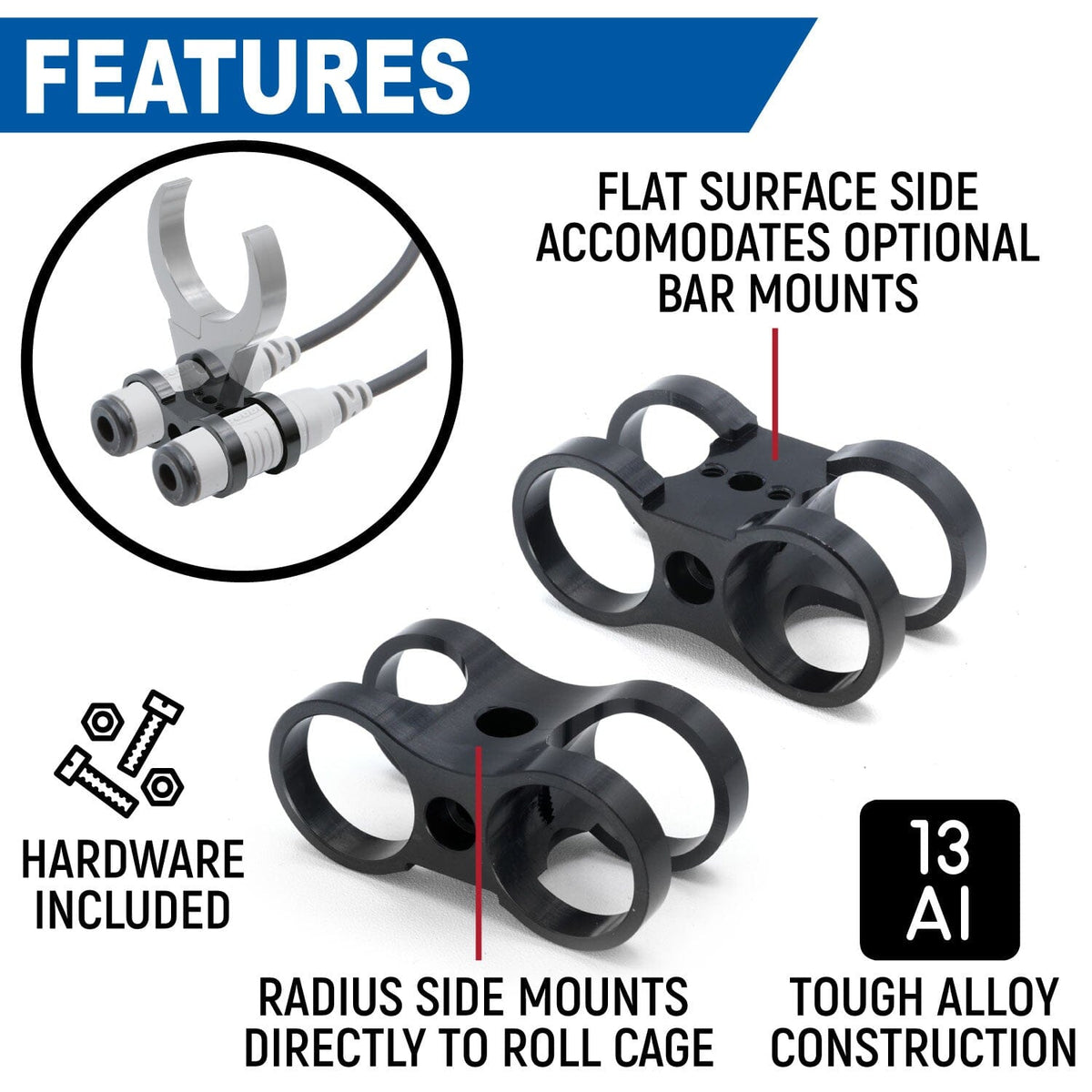 Rugged Radios Dual Headset or Helmet Jack - Bar Mount - Offroad JM-D-B