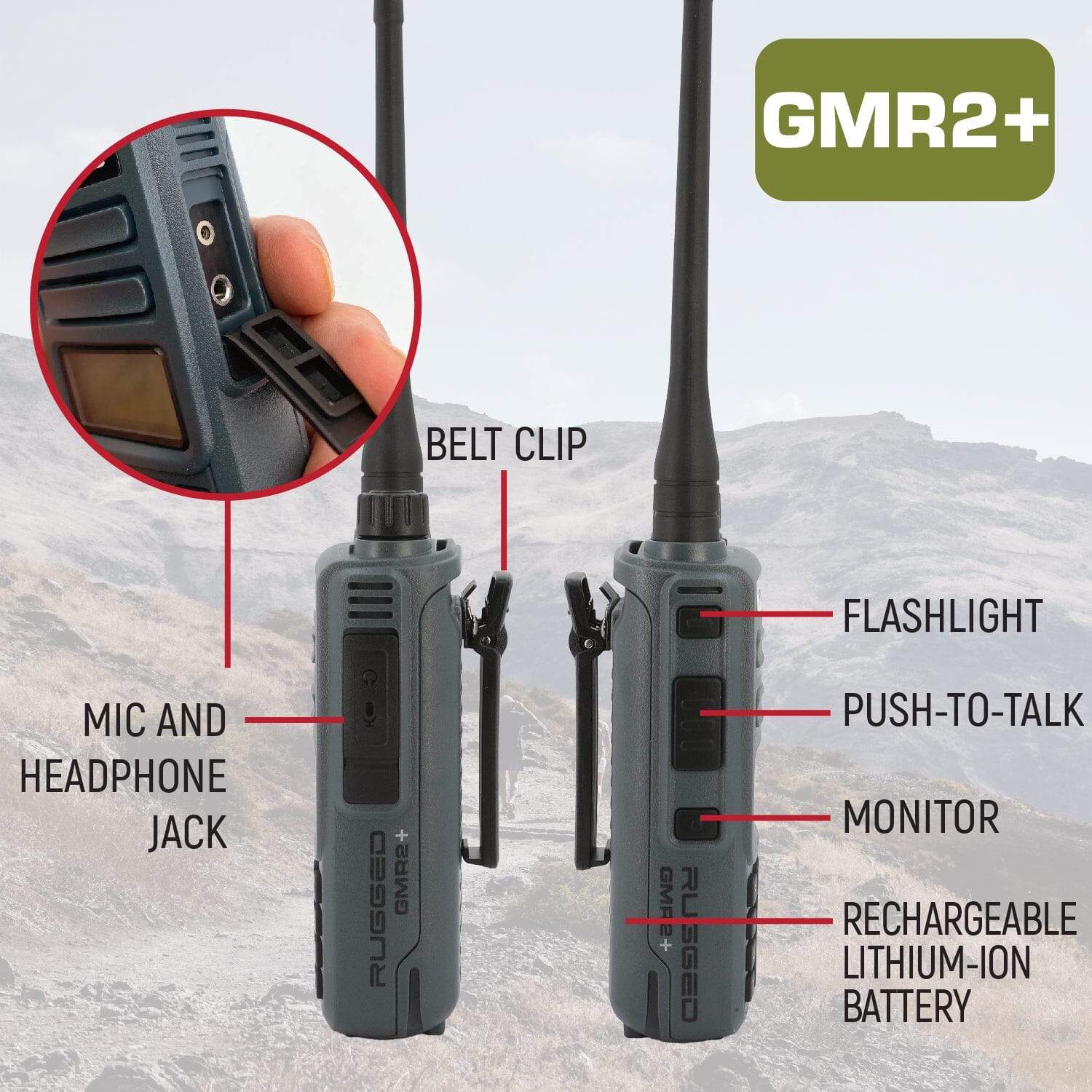 Rugged Radios GMR2 PLUS Great Outdoors Pack - GMRS & FRS Two Way Handheld Radios /w Accessories RUGGED-OUTDOOR-PACK