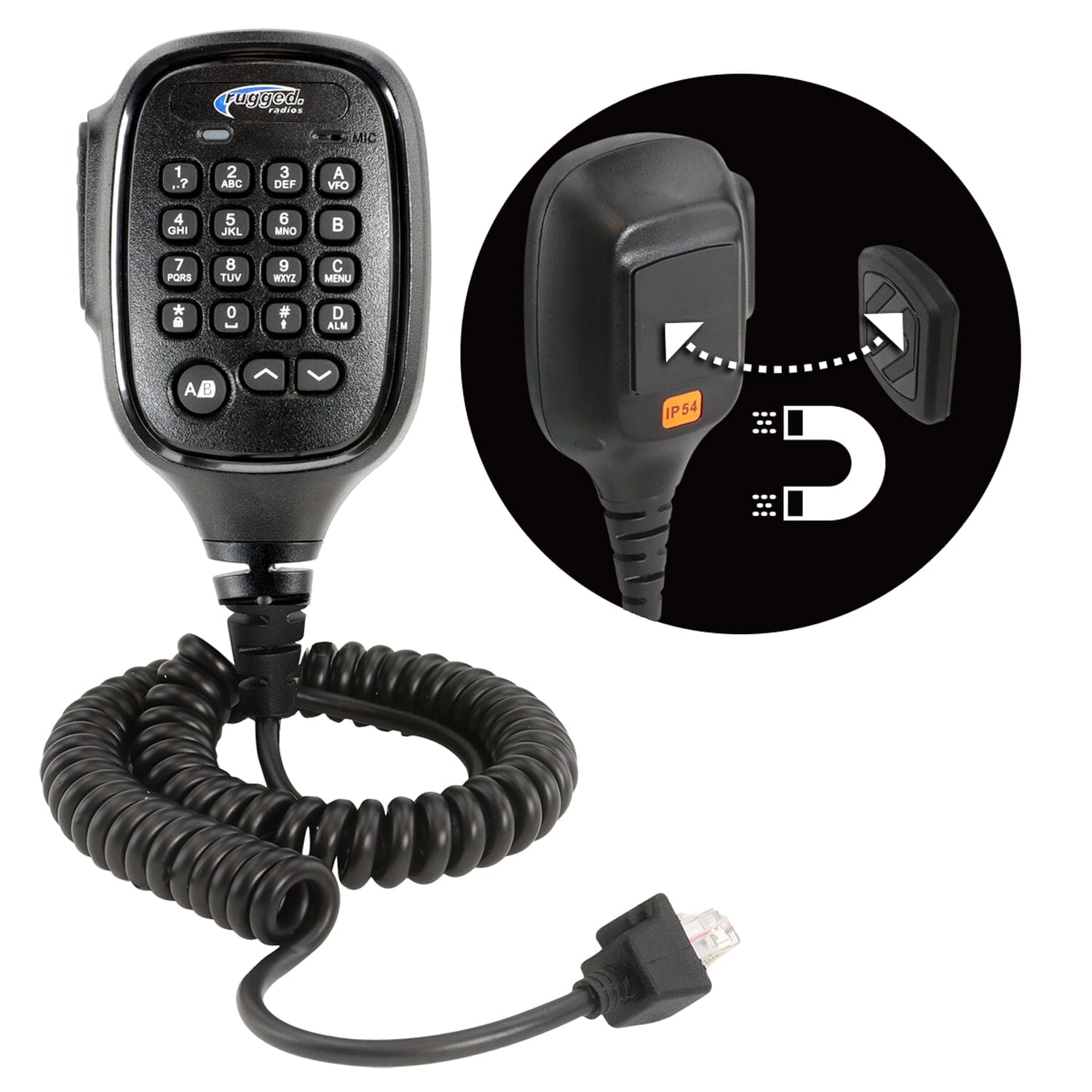 Rugged Radios Hand Mic for RDM-DB Mobile Radios /w Scosche Surface Magnetic Mount HM-RDM-MM