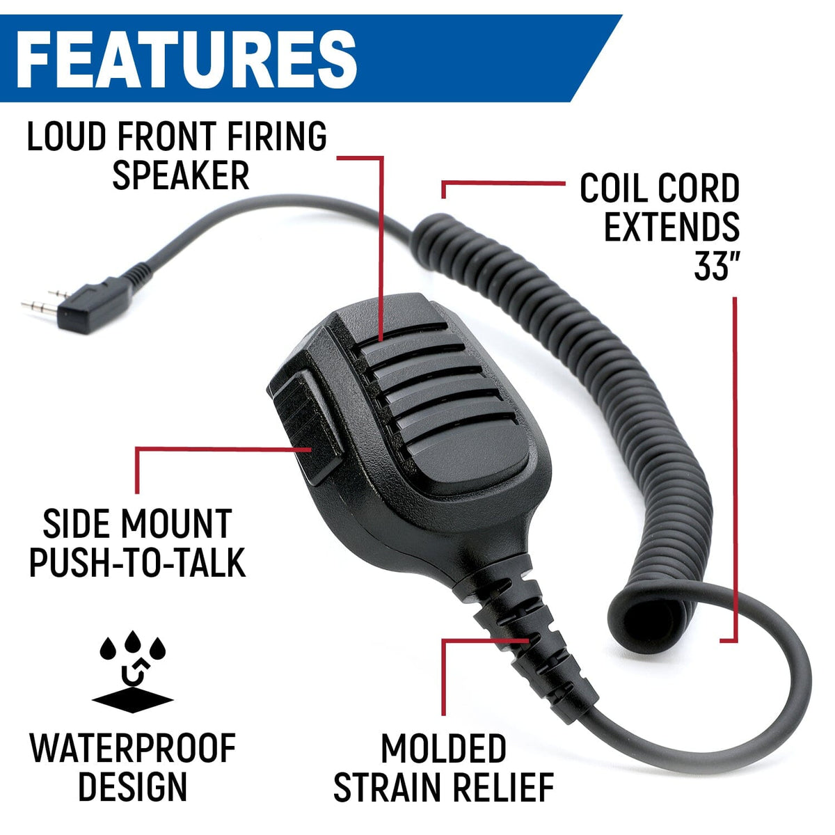 Rugged Radios Waterproof Hand Speaker Mic & Mono Earbuds HM-RH-BUDS