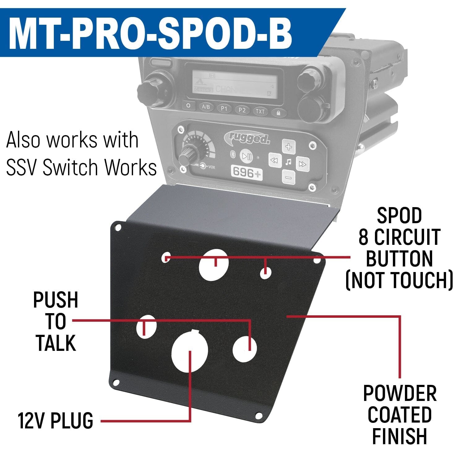Rugged Radios Lower Accessory Panel for Polaris RZR PRO XP RZR Turbo R and RZR PRO R Dash Mount Radio and Intercom - Rockford Fosgate MT-PRO-ROCK