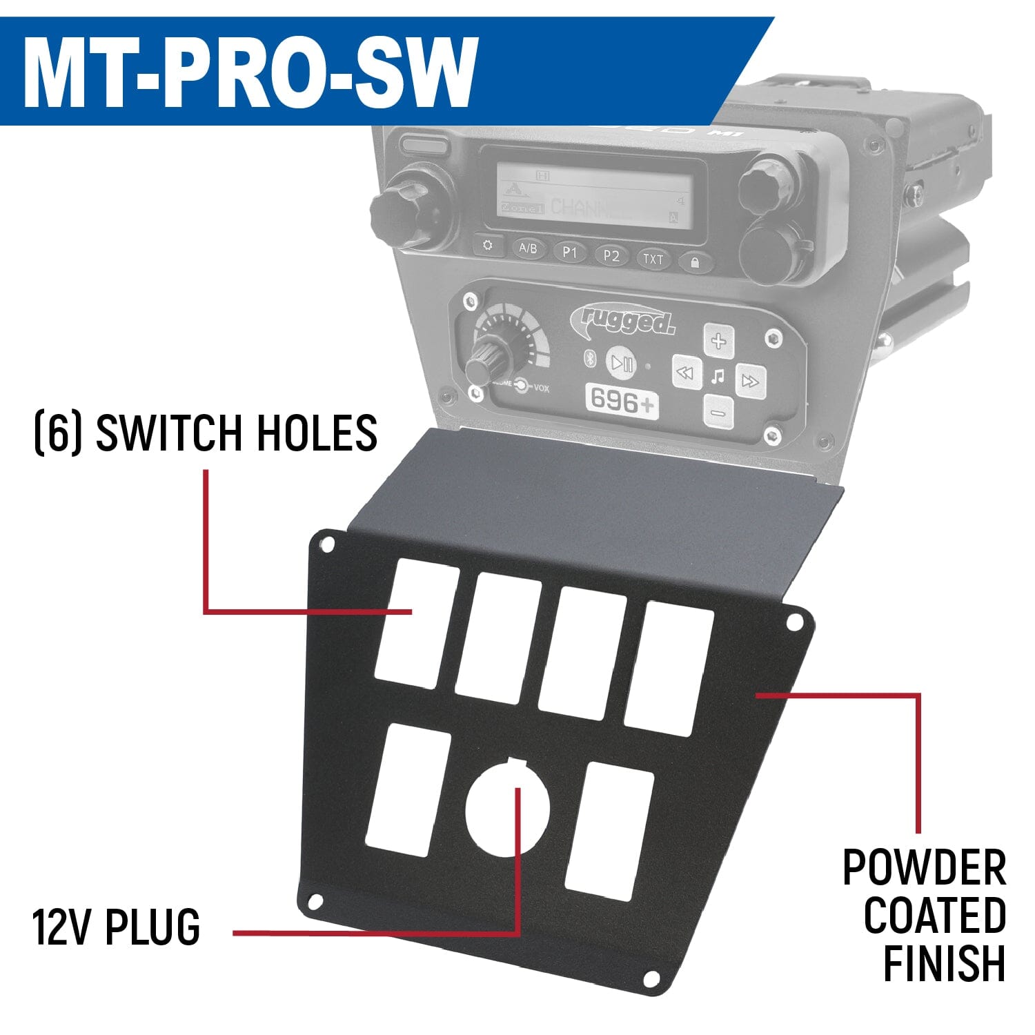 Rugged Radios Lower Accessory Panel for Polaris RZR PRO XP RZR Turbo R and RZR PRO R Dash Mount Radio and Intercom - Rockford Fosgate MT-PRO-ROCK