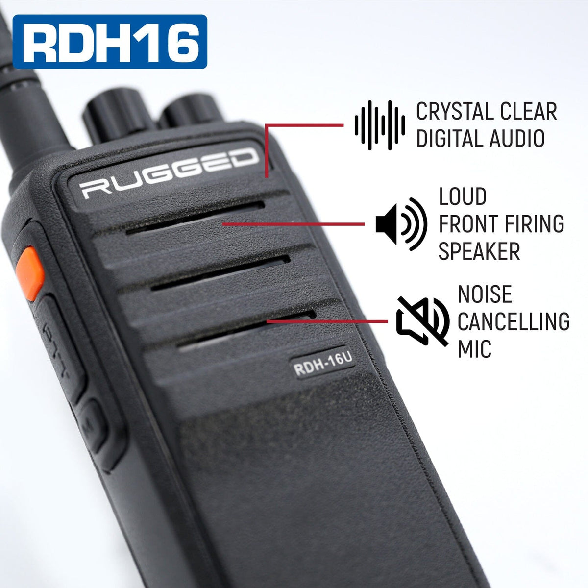 Rugged Radios RDH16 Business Band Two Way Handheld Radio - Digital & Analog - VHF - Black RDH16-V