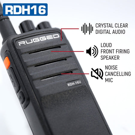Rugged Radios RDH16 Business Band Two Way Handheld Radio - Digital & Analog - VHF - Black RDH16-V