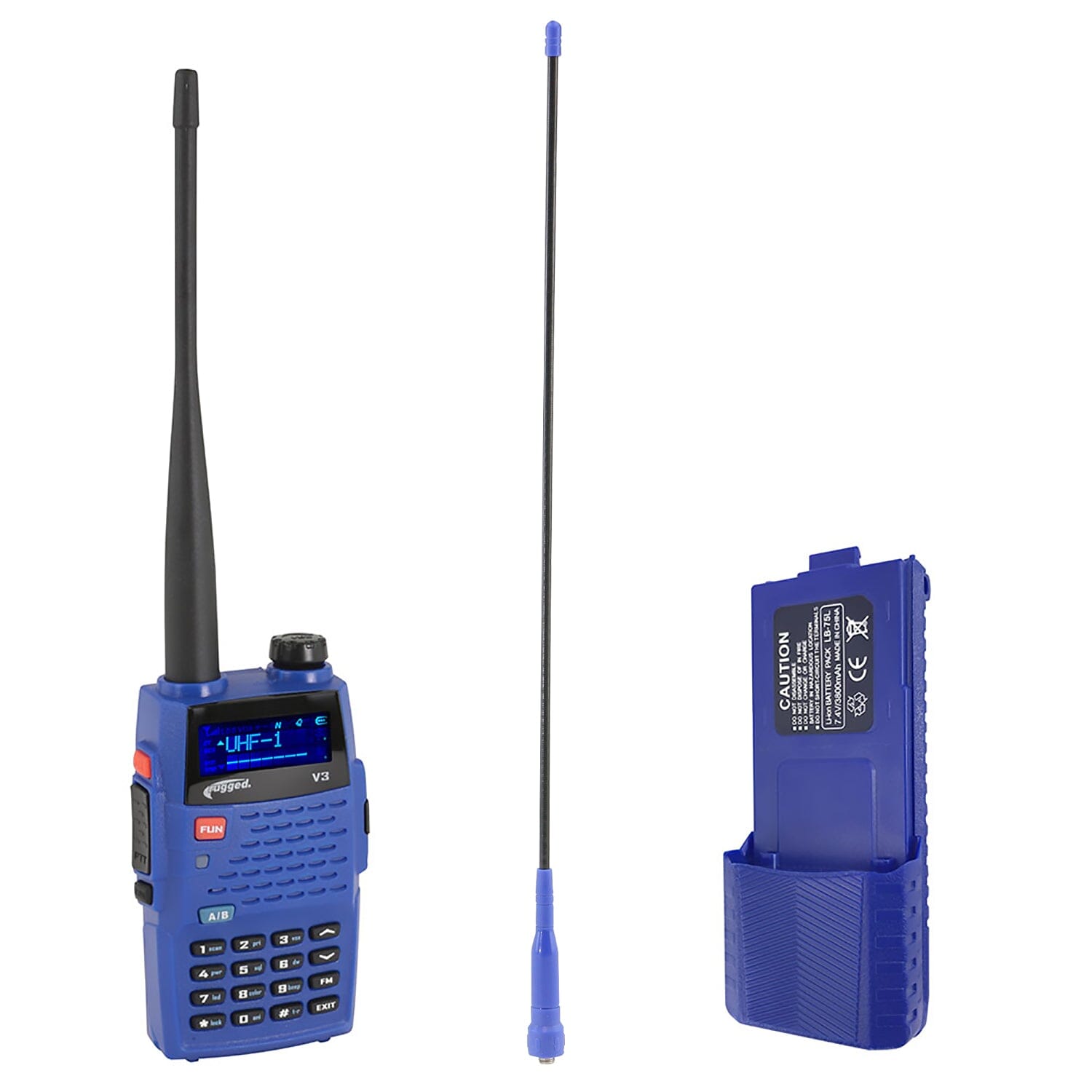 Rugged Radios V3 Handheld Radio /w Long Range Antenna & High Capacity Battery - Blue V3-BUNDLE