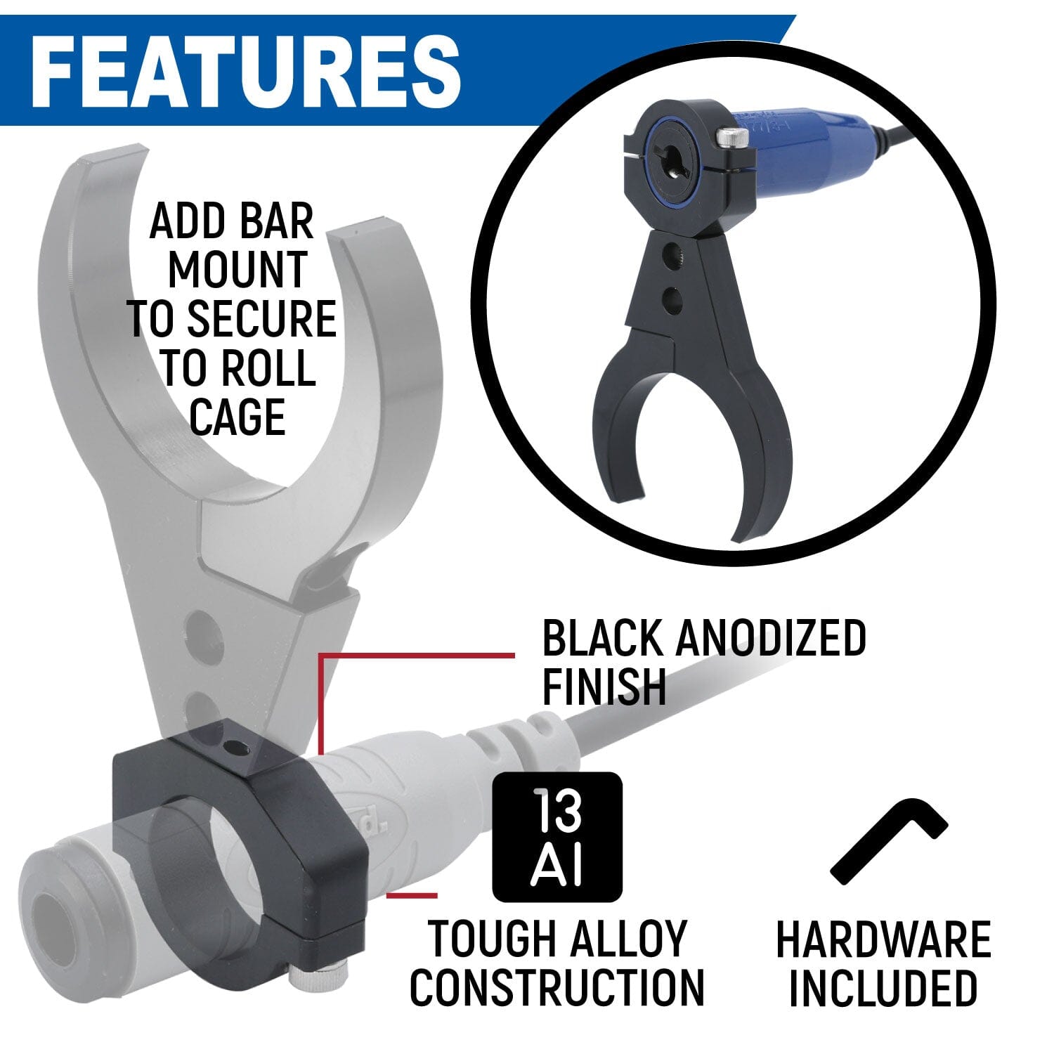 Rugged Radios Single Headset / Helmet Jack - Bar Mount - Offroad JM-S-B