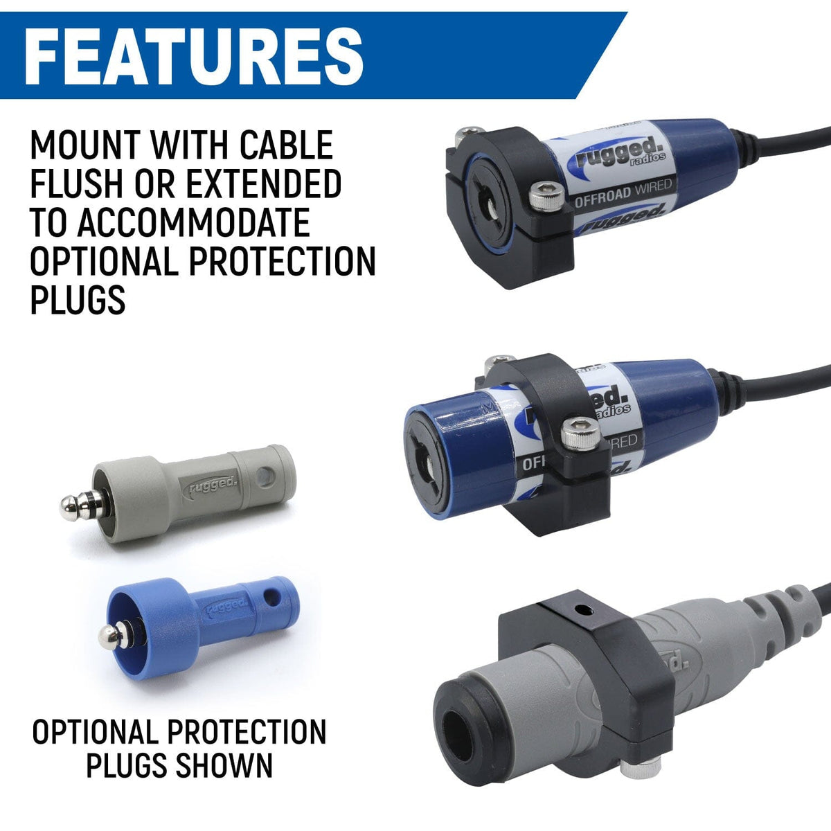 Rugged Radios Single Headset / Helmet Jack - Bar Mount - Offroad JM-S-B