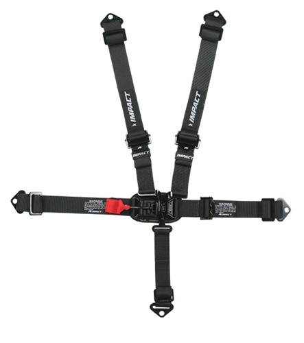 Impact Racer Series 5-Point Dirt Track Latch & Link Restraints - 2" x 2" - Fixed Right Lap - Pull Down Adjust - Bolt In/Wrap Around - Black