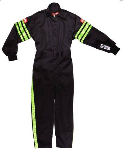 RaceQuip Pro-1 Single Layer Youth Racing Suit - Black/Green Trim
