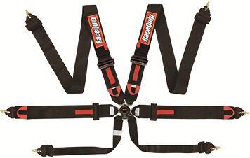 RaceQuip Camlock 6-Point Harness - FIA 8853-2016 - Pull-Down Lap Belt - Black