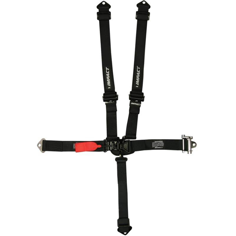 Impact Dirt Track 16.1 Racer Series Latch & Link Restraints - 5-Point - 2" x 2" - Left Side Ratchet - Pull Down Right Lap - Black