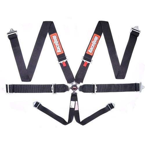 RaceQuip Sportsman 6-Point Camlock Harness - Pull Down Lap - Black