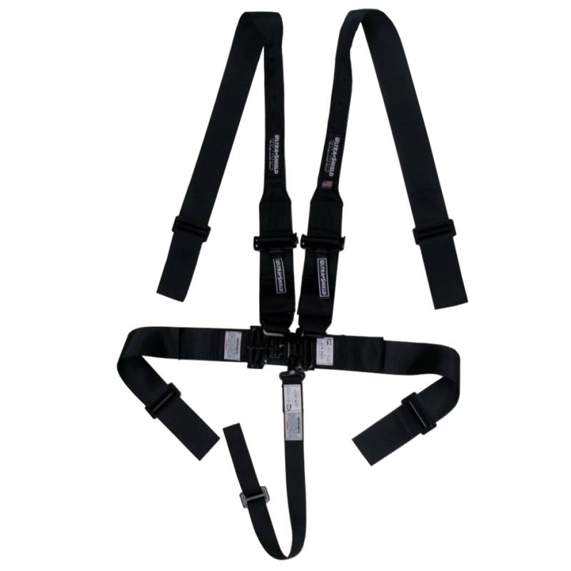 Ultra Shield Latch & Link 5-Point Harness - Pull Down Adjust - Bolt-In/Wrap Around - Individual Harness - HANS Ready - Black
