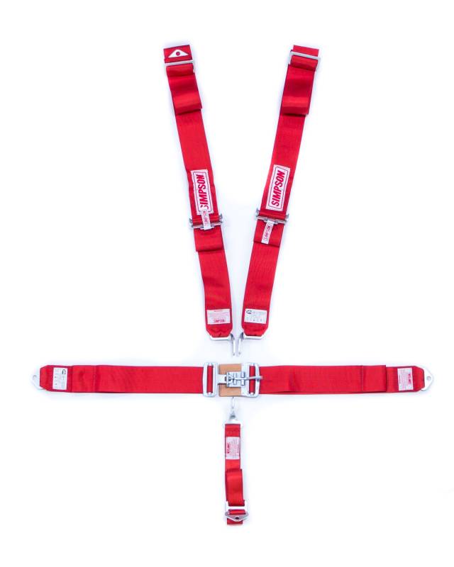 Simpson 5-Point Latch F/X System - 62" Bolt-In Individual Shoulder Harness - Pull Down Adjust - Red