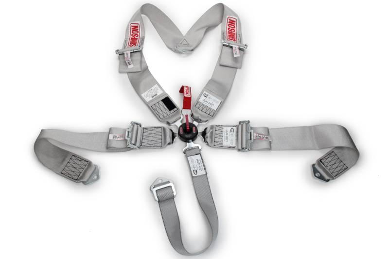 Simpson 5-Point Camlock Harness - 55" Bolt-In Seat Belt Pull Down - Roll Bar V Harness Bolt In - Platinum
