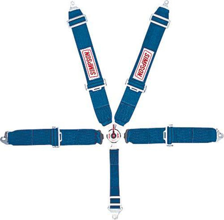 Simpson 5-Point Camlock Harness - Individual Harness - 62" Floor Mount Seat Belt - Pull Up - Restraint Bolt-In - Blue