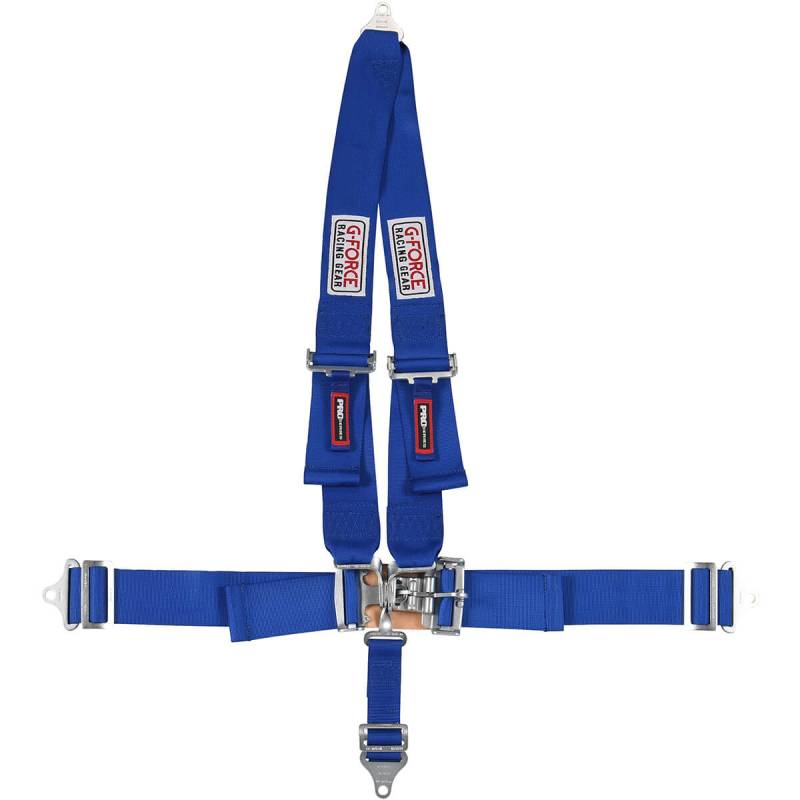 G-Force Pro Series Latch & Link 4-Point Harness - V-Type Shoulder Harness - Pull-Down Lap Belt - Bolt-In - Blue