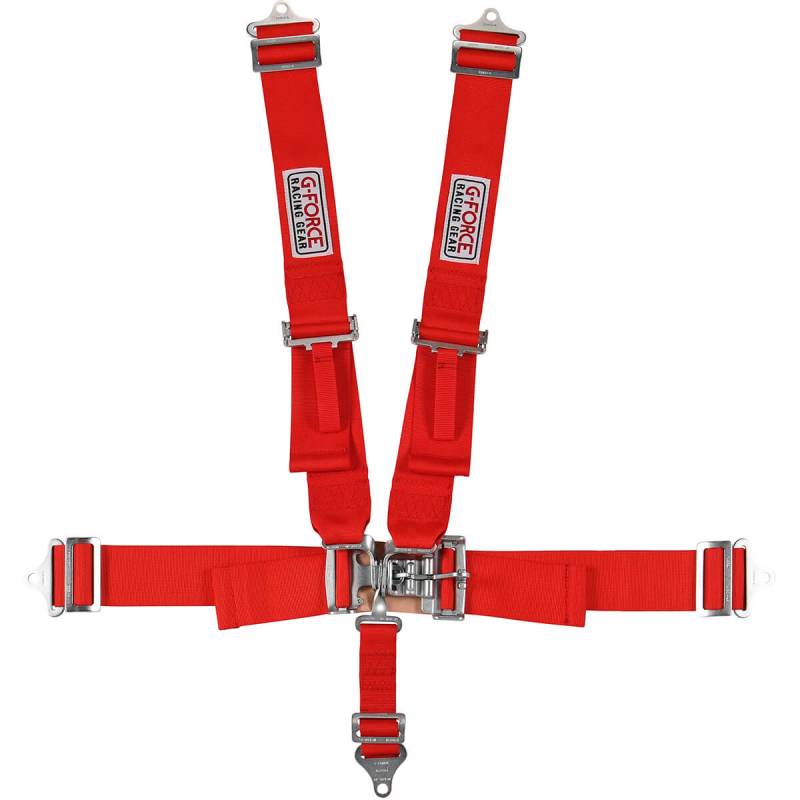 G-Force Pro Series Latch & Link 5-Point Harness - Individual Shoulder Harness - Pull-Down Lap Belt - Bolt-In - Red