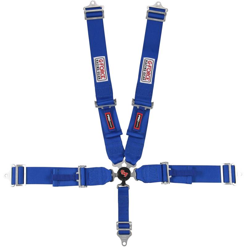 G-Force Pro Series Camlock 5-Point Harness - Individual Shoulder Harness - Pull-Down Lap Belt - Blue