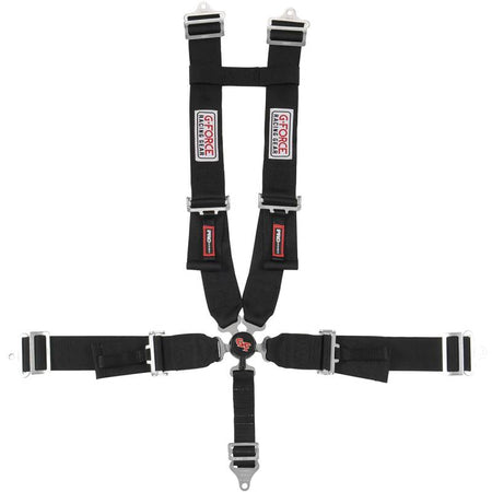 G-Force Pro Series 5 Pt. Camlock Harness - H-Style Shoulder Harness - Pull-Down Adjust Lap - Black