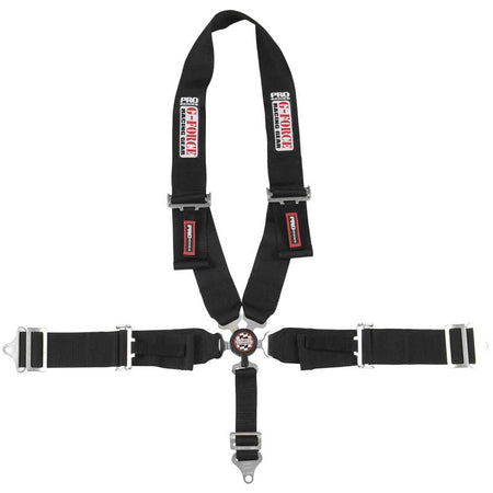 G-Force Pro Series 5 Pt. Dragster Camlock Harness - U-Style Shoulder Harness - Pull-Down Adjust Lap - Black