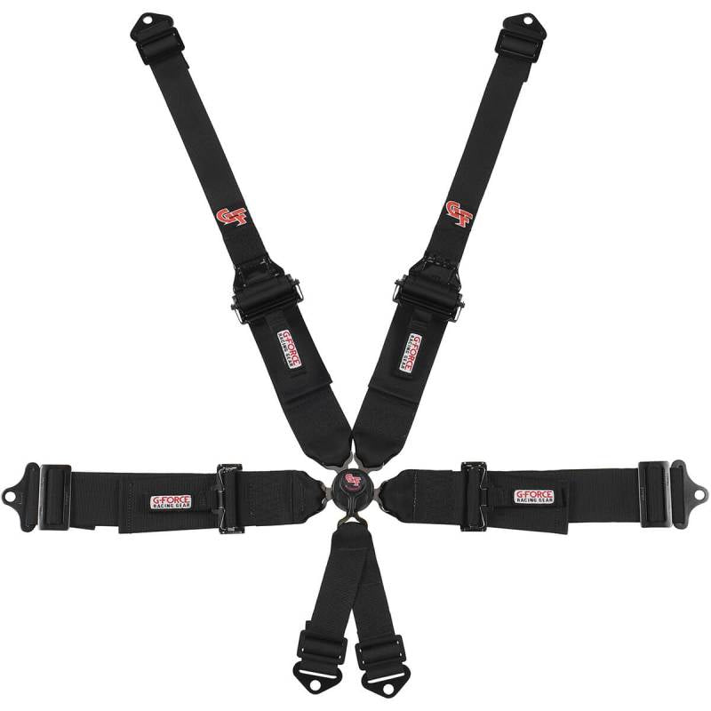 G-Force Pro Series 6 Pt. Camlock Harness - Pull-Down Adjust Lap - SFI 16.5 Approved - HNR Ready - Black