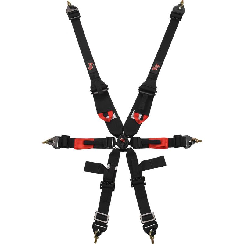 G-Force Pro Series 6 Pt. Camlock Harness - Pull-Down Adjust Lap - FIA 8853-2016 - HNR Ready - Black