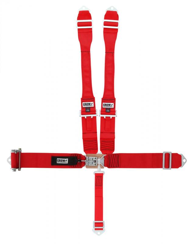 Crow 5-Way Standard 3" Latch & Link - Dog Bone Harness - Ratchet on Left Side - SFI-16-1 - Red