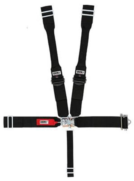 Crow 5-Way PRO Series 3" Latch & Link w/ Dog Bone Harness w/ Aluminum Adjusters - Black Hardware - Ratchet on Left Side - SFI-16-1 - Black