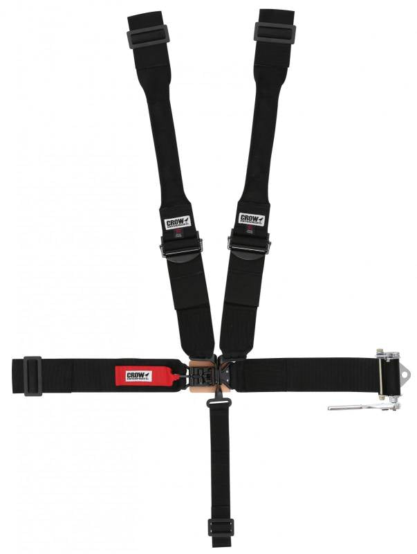 Crow 5-Way PRO Series 3" Latch & Link w/ Dog Bone Harness w/ Aluminum Adjusters - Black Hardware - Ratchet on Left Side - SFI-16-1 - Red