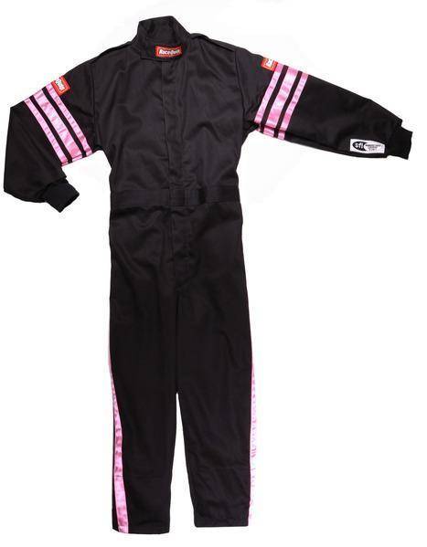 RaceQuip Pro-1 Single Layer Youth Racing Suit - Black/Pink Trim