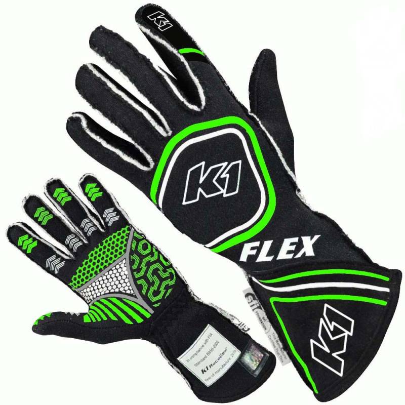 K1 RaceGear Flex Nomex® Driver's Gloves - Black/FLO Green