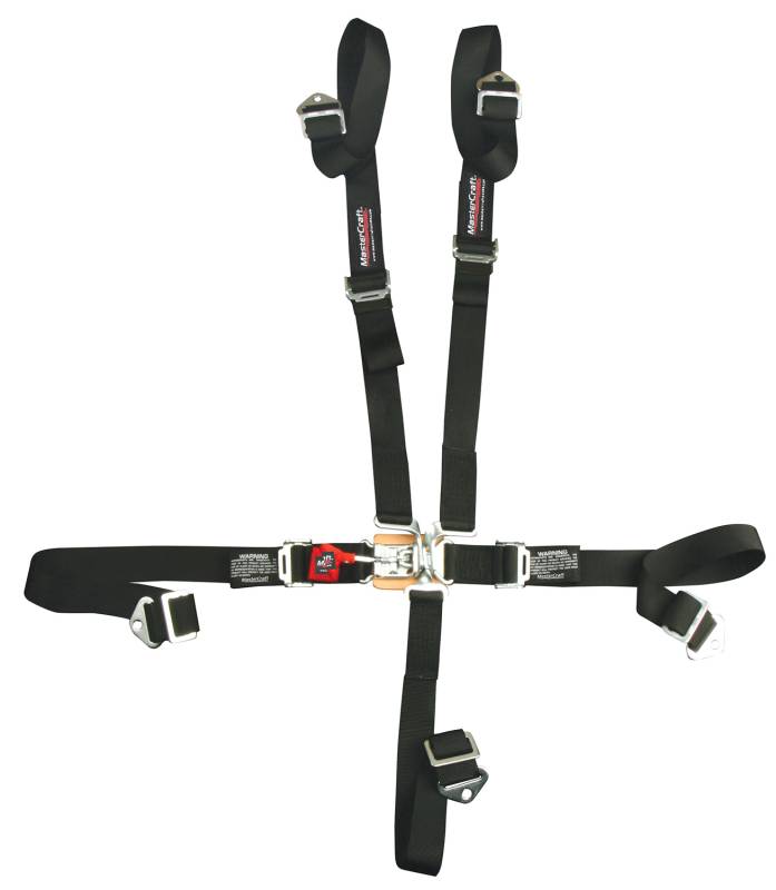 Mastercraft 5-Point Latch & Link Harness - Bolt-In - 2" Straps - Pull Down Adjust - Individual Harness - Black