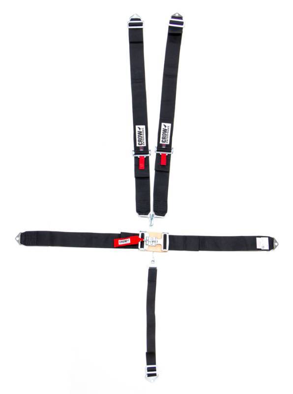 Crow QA 5-Way Duck Bill 3" Latch & Link Harness w/ Harness Pads - 55'' Seat Belts - Black