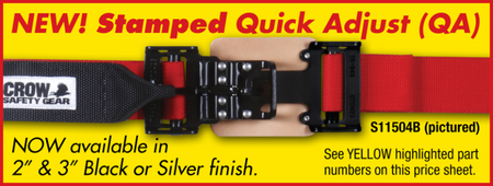 Crow QA 5-Way Duck Bill 3" Latch & Link Harness w/ Harness Pads - 55'' Seat Belts - Red