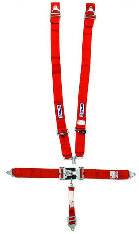 RJS 5-Point Harness - Individual Shoulder Harness - Wrap Around Mount Shoulder Harness - Bolt-In Seat Belt - 2" Anti-Sub - Red